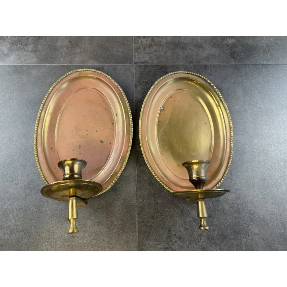 VTG Pier One Pair of Oval Brass Chamberstick Candle Holders-Made in India